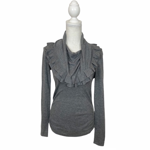 T Tahari Petite Charcoal Grey Ruffled Trim Cowl Neck Sweater Size XS Petite - Picture 3 of 8